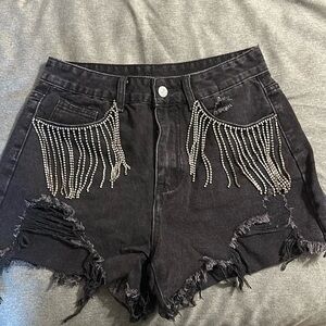 Black sequin denim shorts